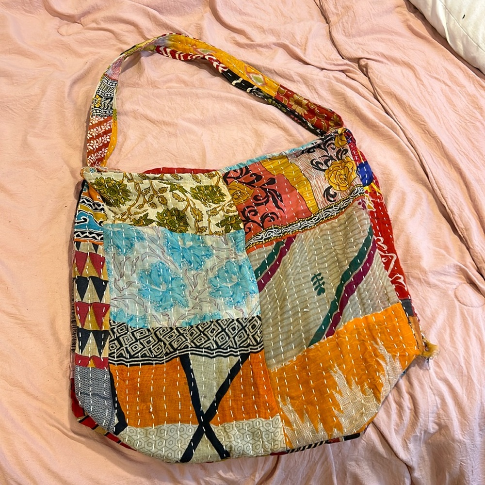 Vintage inspired patch tote bag